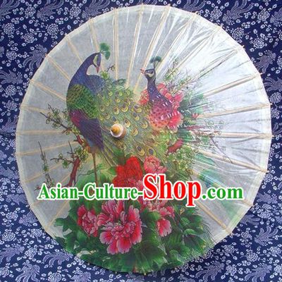 China Traditional Dance Handmade Umbrella Painting Peony Peacock Oil-paper Umbrella Stage Performance Props Umbrellas