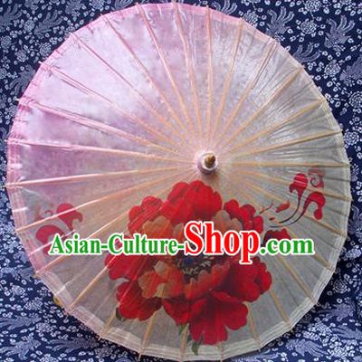 China Traditional Dance Handmade Umbrella Painting Peony Pink Oil-paper Umbrella Stage Performance Props Umbrellas