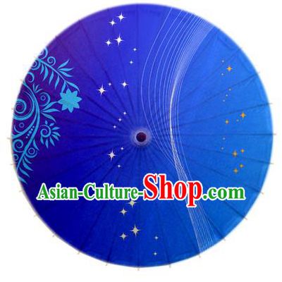 China Traditional Dance Handmade Umbrella Printing Blue Oil-paper Umbrella Stage Performance Props Umbrellas