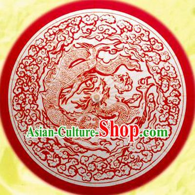 Handmade China Traditional Dance Painting Dragons Red Umbrella Oil-paper Umbrella Stage Performance Props Umbrellas