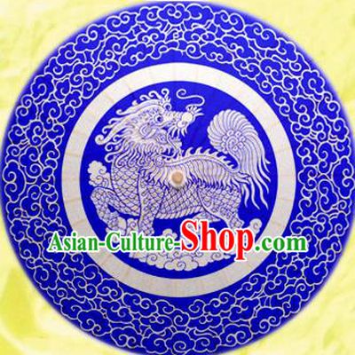 Handmade China Traditional Dance Painting Kylin Blue Umbrella Oil-paper Umbrella Stage Performance Props Umbrellas