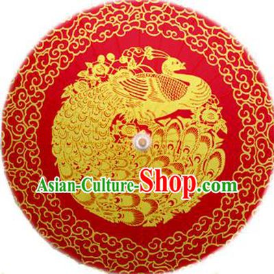 Handmade China Traditional Dance Painting Phoenix Wedding Red Umbrella Oil-paper Umbrella Stage Performance Props Umbrellas