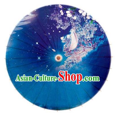China Traditional Dance Handmade Umbrella Printing Classical Blue Oil-paper Umbrella Stage Performance Props Umbrellas