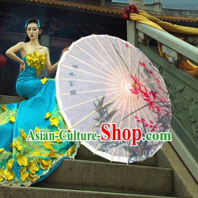 China Traditional Dance Handmade Umbrella Classical Printing Orchid Bamboo Oil-paper Umbrella Stage Performance Props Umbrellas