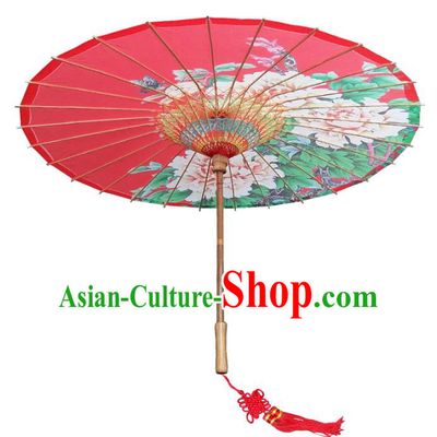 China Traditional Dance Handmade Umbrella Classical Printing Peony Wedding Red Oil-paper Umbrella Stage Performance Props Umbrellas