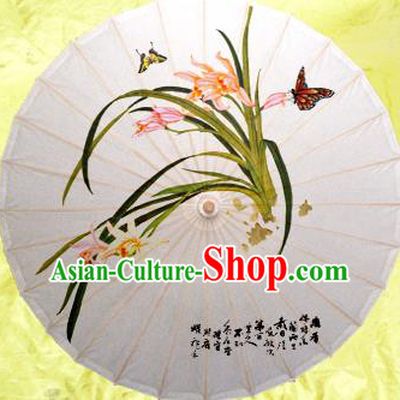 Handmade China Traditional Dance Umbrella Classical Painting Orchid Oil-paper Umbrella Stage Performance Props Umbrellas