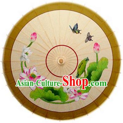 Handmade China Traditional Dance Umbrella Classical Painting Lotus Flowers Oil-paper Umbrella Stage Performance Props Umbrellas
