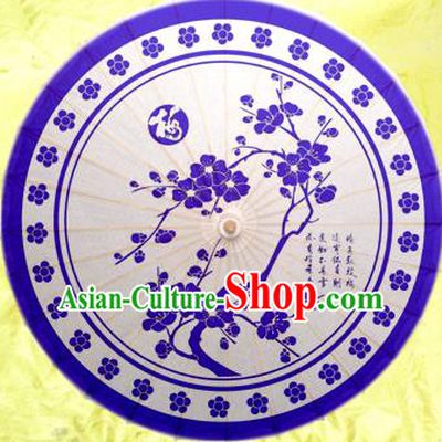 Handmade China Traditional Dance Umbrella Classical Blue Plum Blossom Oil-paper Umbrella Stage Performance Props Umbrellas