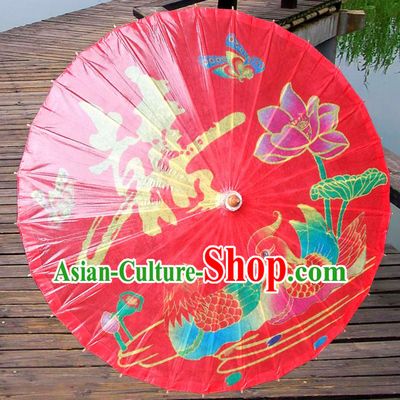 China Traditional Dance Handmade Umbrella Printing Mandarin Duck Red Wedding Oil-paper Umbrella Stage Performance Props Umbrellas
