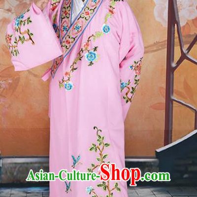 Chinese Beijing Opera Niche Costume Pink Embroidered Robe, China Peking Opera Scholar Embroidery Clothing