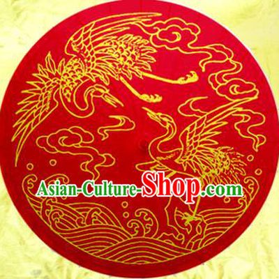 Handmade China Traditional Dance Wedding Umbrella Classical Painting Cranes Wedding Red Oil-paper Umbrella Stage Performance Props Umbrellas