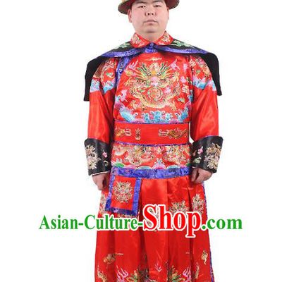 Chinese Beijing Opera Qing Dynasty Emperor Costume Embroidered Robe, China Manchu Majesty Embroidery Clothing