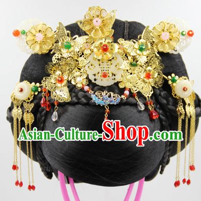 Handmade Chinese Ancient Style Empress Black Wig and Hair Jewelry Set