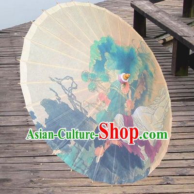 Handmade China Traditional Folk Dance Umbrella Painting Lotus Leaf Oil-paper Umbrella Stage Performance Props Umbrellas