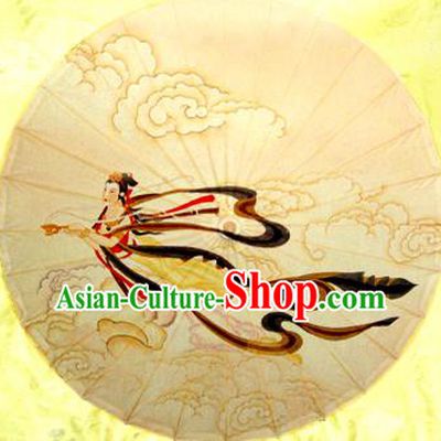 Handmade China Traditional Folk Dance Umbrella Painting Flying Apsara Oil-paper Umbrella Stage Performance Props Umbrellas