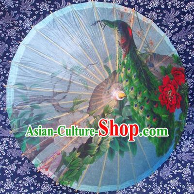 Handmade China Traditional Folk Dance Umbrella Painting Peacock Peony Oil-paper Umbrella Stage Performance Props Umbrellas