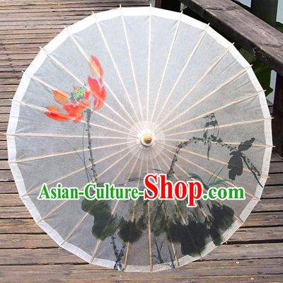 Handmade China Traditional Folk Dance Umbrella Ink Painting Red Lotus Oil-paper Umbrella Stage Performance Props Umbrellas