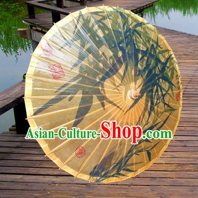 Handmade China Traditional Folk Dance Umbrella Ink Painting Bamboo Yellow Oil-paper Umbrella Stage Performance Props Umbrellas
