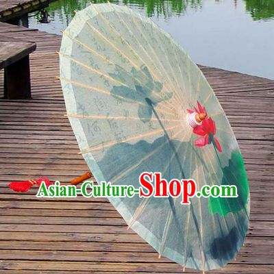 Handmade China Traditional Folk Dance Umbrella Ink Painting Lotus Oil-paper Umbrella Stage Performance Props Umbrellas