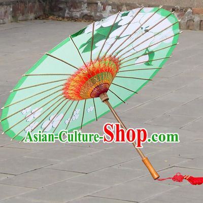 Handmade China Traditional Folk Dance Umbrella Painting Flowers Green Oil-paper Umbrella Stage Performance Props Umbrellas
