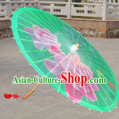 Handmade China Traditional Folk Dance Umbrella Painting Rose Green Oil-paper Umbrella Stage Performance Props Umbrellas