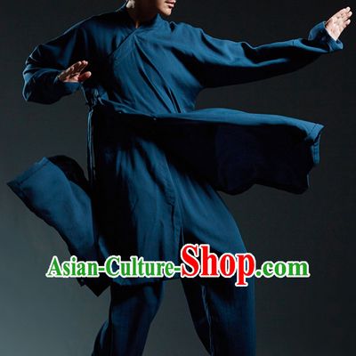 Deep Blue Chinese Classical Tai Chi Wushu Martial Arts Uniform Clothing Complete Set for Men Women Kids