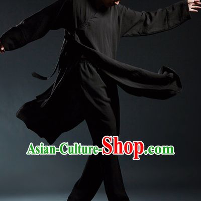 Black Chinese Classical Tai Chi Wushu Martial Arts Uniform Clothing Complete Set for Men Women Kids