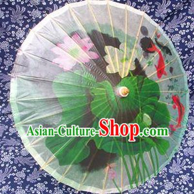 Handmade China Traditional Folk Dance Umbrella Painting Lotus Leaf White Oil-paper Umbrella Stage Performance Props Umbrellas