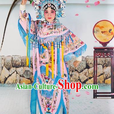Chinese Beijing Opera Female General Embroidered Pink Costume, China Peking Opera Blues Embroidery Clothing