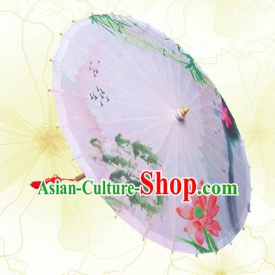 Handmade China Traditional Folk Dance Umbrella Printing Lotus Oil-paper Umbrella Stage Performance Props Umbrellas