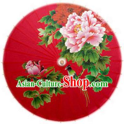 Handmade China Traditional Folk Dance Umbrella Printing Peony Red Oil-paper Umbrella Stage Performance Props Umbrellas