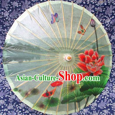 Handmade China Traditional Folk Dance Umbrella Printing Lotus Green Oil-paper Umbrella Stage Performance Props Umbrellas