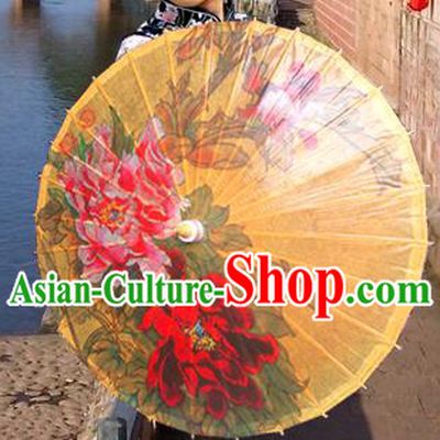 China Traditional Folk Dance Paper Umbrella Hand Painting Peony Yellow Oil-paper Umbrella Stage Performance Props Umbrellas