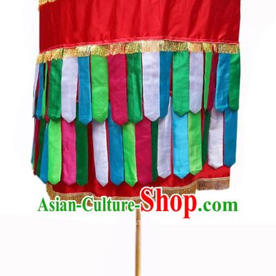 Asian China Handmade Ancient Emperor Umbrella Red Baldachin Embroidered Dragon Taoism Umbrellas