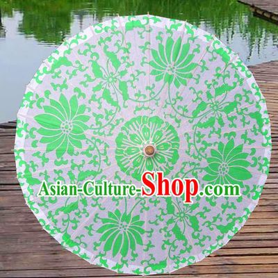 China Traditional Folk Dance Paper Umbrella Hand Painting Lotus Green Oil-paper Umbrella Stage Performance Props Umbrellas