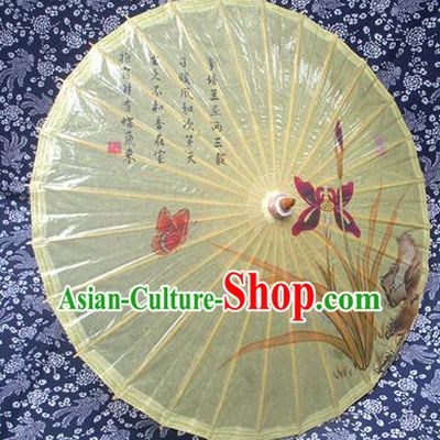 Handmade China Traditional Folk Dance Umbrella Stage Performance Props Umbrellas Printing Orchid Yellow Oil-paper Umbrella