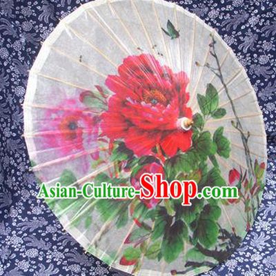 Handmade China Traditional Folk Dance Umbrella Stage Performance Props Umbrellas Printing Peony Oil-paper Umbrella