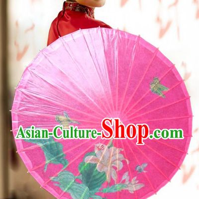Handmade China Traditional Folk Dance Umbrella Stage Performance Props Umbrellas Printing Pink Oil-paper Umbrella
