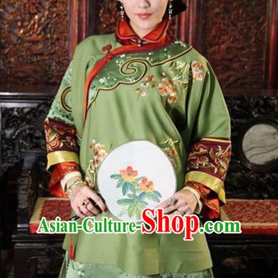 Traditional Chinese Ancient Qing Dynasty Young Mistress Embroidered Green Xiuhe Suit Clothing for Women