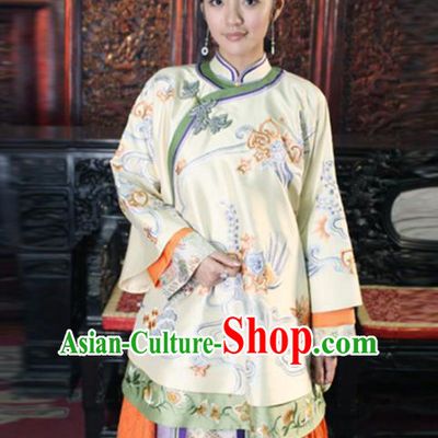 Traditional Chinese Ancient Qing Dynasty Young Mistress Embroidered Yellow Xiuhe Suit Clothing for Women