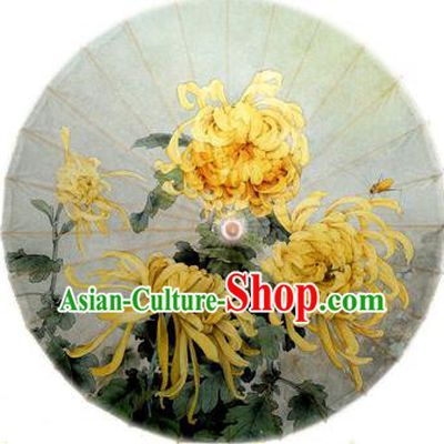 Handmade China Traditional Folk Dance Umbrella Stage Performance Props Umbrellas Printing Yellow Chrysanthemum Oil-paper Umbrella