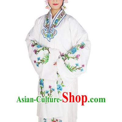 Chinese Beijing Opera Actress Princess Embroidered White Costume, China Peking Opera Diva Embroidery Clothing