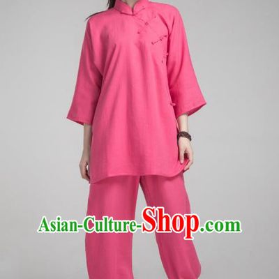 Top Grade Chinese Kung Fu Costume China Martial Arts Training Rosy Uniform Tai Ji Wushu Clothing for Women