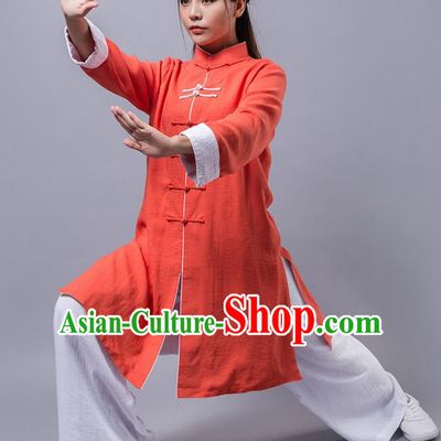 Top Grade Chinese Kung Fu Orange Costume China Martial Arts Training Uniform Tai Ji Wushu Clothing for Women