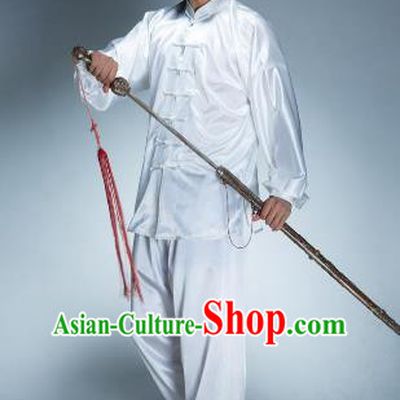 Top Grade Chinese Kung Fu White Costume, China Martial Arts Tai Ji Training Uniform Gongfu Clothing for Men