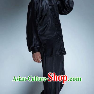 Top Grade Chinese Kung Fu Black Costume, China Martial Arts Tai Ji Training Uniform Gongfu Clothing for Men