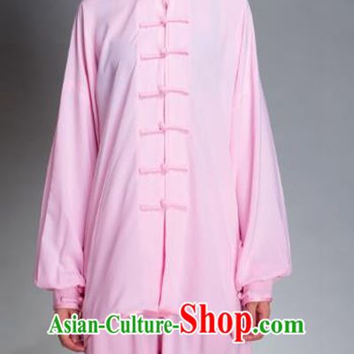 Top Grade Chinese Kung Fu Plated Buttons Pink Costume China Martial Arts Training Uniform Tai Ji Wushu Clothing for Women