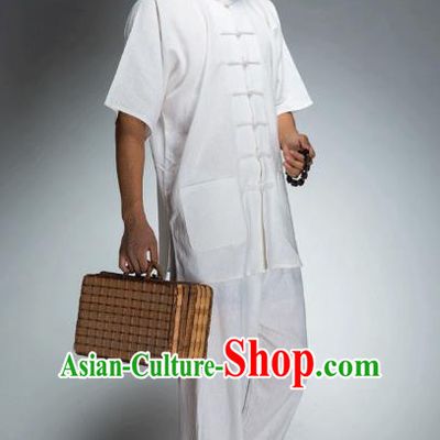 Top Grade Chinese Kung Fu Short Sleeve Costume, China Martial Arts Tai Ji Training Uniform Gongfu Clothing for Men