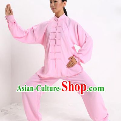 Top Grade Chinese Kung Fu Plated Buttons Costume, China Martial Arts Pink Uniform Tai Ji Wushu Clothing for Women