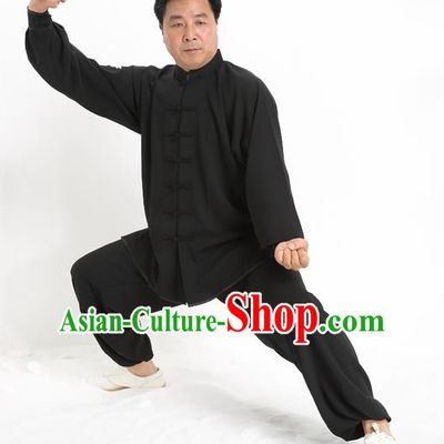 Top Grade Chinese Kung Fu Costume Tai Ji Training Black Uniform, China Martial Arts Gongfu Clothing for Men